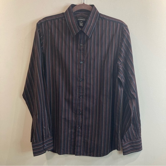 CLUB MONACO SZ L BUTTON UP BLACK BROWN 100% COTTON SHIRT - Picture 1 of 12